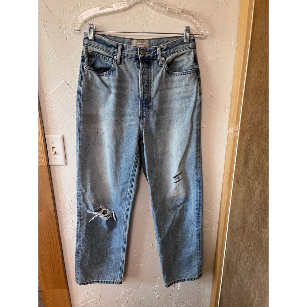 Everlane The 90s Way-High Jean Light Wash Organic Cotton Distressed Blue Size 27
